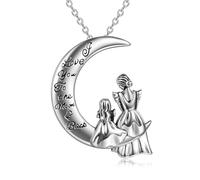 WINNICACA Collar con colgante de plata de ley 925 para madre e hija con texto en inglés "I Love You to the Moon and Back", regalo de cumpleaños para mujeres y esposas, 25mm, Metal, Sin piedra preciosa