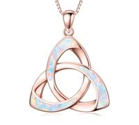 WINNICACA Collar de ópalo de plata de ley 925 con nudo celta de la trinidad, joyería irlandesa para mujer, regalo de cumpleaños, Navidad, para esposa, novia, madre, hija, talla única, Plata esterlina