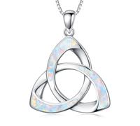 WINNICACA Collar de ópalo de plata de ley 925 con nudo celta de la trinidad, joyería irlandesa para mujer, regalo de cumpleaños, Navidad, para esposa, novia, madre, hija, talla única, Plata esterlina
