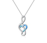 WINNICACA Collares con colgante de ópalo y notas musicales de plata de ley para amantes de la danza, regalos para mujer, 18 inches, Metal, Ópalo triplete