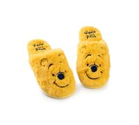 Disney Winnie the Pooh Zapatillas Mujer | Mules interiores de piel con osito de peluche para mujer en Amarillo | Zapatos de casa sin cordones con cara de personaje bordado para adultos y adolescentes