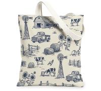 Winnowing - Bolsa de lona para mujer, estilo rústico, vaca, granero, otoño, azul marino, lavable, reutilizable, estética, ideas para Ou, Azul marino, 13x15 Inch