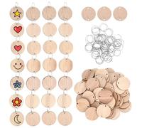 WINOMO 50 Redondo de Madera rebanadas con 50 Hierro Loops Set para recordatorio de cumpleaños para Colgar Placa de Madera Junta DIY Calendario Accesorios decoración del hogar (Grano de Madera)