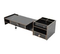 WINPANG Soporte para monitor de ordenador, soporte para monitor con cajón con cerradura, soporte para monitor de tablero de fibra de densidad media, organizador de escritorio ajustable, soporte para