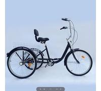 WINPANG Triciclo manual tipo 24, 6 velocidades, neumáticos grandes, triciclo con guardabarros, almohadilla de altura ajustable, para hombres, mujeres, ancianos y adultos, color negro