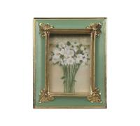WINPLUS+ Marco de fotos vintage de 2.5 x 3.5 pulgadas, marco de fotos verde antiguo de lujo con decoración de flores doradas en relieve, decoración de estilo retro, exhibición de pared y mesa, galería