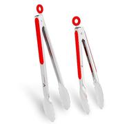 WINPOST Juego de pinzas de cocina de acero inoxidable de 2 a 27 cm y 34 cm, mango antideslizante resistente al calor, ideal para cocinar, ensalada, parrilla y barbacoa (27 cm + 34 cm, rojo)