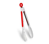WINPOST Pinzas de cocina de acero inoxidable de 21 cm, mango antideslizante resistente al calor, ideal para cocinar, ensalada, parrilla y barbacoa (21 cm, rojo)