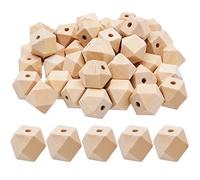WINSDL 50 cuentas de madera geométricas naturales, cuentas octogonales de madera para fabricación de pulseras, bisutería, manualidades, accesorios de bricolaje (18 mm)