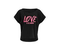 Winshape Camiseta de Manga Corta Modal Ultraligera MCT002 con Estampado de Purpurina Rosa neón Love is The Answer, Estilo Winshape Dance Style