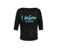 WINSHAPE Women's Damen Ultra Leichtes Modal-3/4-arm Shirt Mcs001 Mit Neon Blauem „i Believe in Chocolate” Glitzer-Aufdruck Yoga Shirt