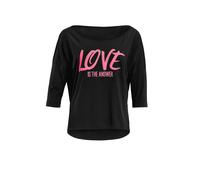 WINSHAPE Camisa para Mujer de 3/4 Brazos, Modelo Mcs001 Mit Neon Pinkem Love is The Answer Glitzer-Aufdruck Yoga Shirt
