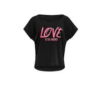WINSHAPE Camiseta Femenina Ultra Leichtes Modal-Kurzarmshirt Mct002 Mit Neon Pinkem Love is The Answer Glitzer-Aufdruck