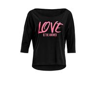 WINSHAPE Damen Ultra Leichtes Modal-3/4-arm Shirt Mcs001 Mit Neon Pinkem „Love Is The Answer” Glitzer-Aufdruck Camisa de Yoga Mujer