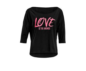 Winshape Damen Ultra leichtes Modal-3/4-Arm Shirt MCS001 mit Neon pinkem „Love is The Answer” Glitzer-Aufdruck, Camisa de Yoga Mujer, Schwarz-Neon-Pink-Glitzer, XL