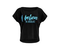 WINSHAPE Damen Ultra Leichtes Modal-kurzarmshirt Mct002 Mit Neon Blauem „i Believe In Chocolate” Glitzer-Aufdruck Camiseta Mujer