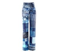 Winshape Pantalones de Pierna Ancha para Mujer Functional Comfort CUL105C High Waist en impresión Vaquera, Estilo Winshape Soft Style, Fitness Ocio Dance