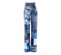 WINSHAPE Functional Comfort Culottes Cul101c Cintura Alta con Estampado Patchwork Pantalón Deportivo, Azul, Large Mujeres