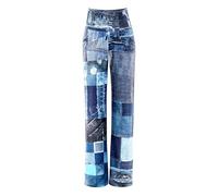 Winshape Pantalones de Pierna Ancha para Mujer Functional Comfort CUL105C High Waist en impresión Vaquera, Estilo Winshape Soft Style, Fitness Ocio Dance