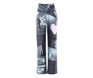 Winshape Pantalones de Pierna Ancha para Mujer Functional Comfort CUL105C High Waist en impresión Vaquera, Estilo Winshape Soft Style, Fitness Ocio Dance