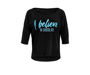 WINSHAPE Women's Damen Ultra Leichtes Modal-3/4-arm Shirt Mcs001 Mit Neon Blauem „i Believe in Chocolate” Glitzer-Aufdruck Yoga Shirt