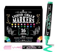 WINSONS Bolígrafos de tiza para pizarras, bolígrafos de pizarra blanca, bolígrafos de tiza líquida borrables para pizarra, ventana, pizarrón de bistró, tablero de menú artístico, 16 colores
