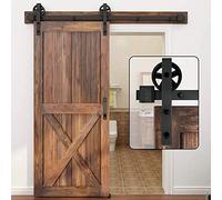 WINSOON 183 cm Soltero Kit Guia Puerta Corredera Rodillo de rueda negro básico Armario de garaje Acero al carbono soltero madera Puerta corredera de granero Kit de hardware Cojinete pesado