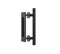 WINSOON 30CM Tirador de Puerta de Corredera Herrajes Negros Con diseño de Doble Cara, kit de Manijas de Puerta de Granero, Acero Sólido, Para Puerta/Garajes/Gabinete