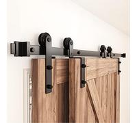 WINSOON 6.6FT/200cm Puerta Corredera Herrajes Puertas Correderas Kit para Doble Bypass Guia Puertas Correderas Plegable de Interior, Forma I, Puertas no incluidas