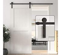 WINSOON 6FT/183CM Puerta Corredera Kit Herrajes Puertas Correderas Negro Guia Puerta Corredera, Acero al Carbono Cojinete Pesad, I Forma Sin puerta