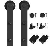 WINSOON Kit de herrajes para puerta corredera de granero, 1,2/1,5/1,8/2,4/3/3,6/4/4,6/4,9 metros, juego de rodillos para puerta de madera individual, diseño recto, negro (sin puerta), diseño en I