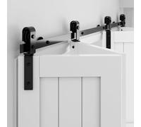 WINSOON Kit de Puerta Corredera Plegable Bi-fold de 6FT/183CM, Kit de Riel Deslizante para Puerta de Granero Plegable Negro, Riel de Armario con Rodillos para Puerta Bi-Plegable, para Interior Cuatro