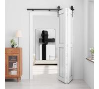 WINSOON Kit de puerta corrediza plegable de 152 cm, kit de riel deslizante para armario negro, puerta doble de madera, 71 cm, sin puerta