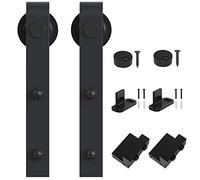 WINSOON Kit de rodillo antiguo negro para sistema de herrajes para puerta corredera de granero (diseño en forma de J)