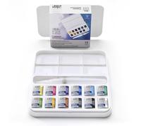 Winsor & Newton acuarela Cotman - Set de acuarela con pincel rellenable, 12 medio godets, colores surtidos