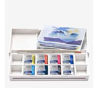 Winsor & Newton Acuarela Cotman - Set temático de bolsillo - Cielos, 8 medio godets + 1 pincel de viaje, colores surtidos