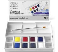 Winsor & Newton – Set de acuarela Cotman Cielos, 8 medio godets + pincel de viaje, colores surtidos