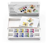 Winsor & Newton Acuarela Cotman Set bolsillo floral, 8 colores surtidos, 1 pincel de viaje