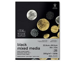 Winsor & Newton - Bloc de papel negro para Mixed Media, 23x31cm, 200g, (25 hojas, 100% libre de ácido, calidad de archivo, adecuado para técnicas de pintura húmeda y seca)