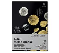 Winsor & Newton - Bloc de papel negro para Mixed Media, A3, 200g, (25 hojas, 100% libre de ácido, calidad de archivo, adecuado para técnicas de pintura húmeda y seca)