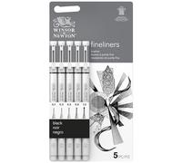 Winsor Newton Fineliner Rotulador calibrado, Puntas surtidas, Negro, Set de 5, Surtido