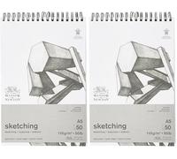 Winsor & Newton Papel - Bloc de papel de esbozo en espiral, extra blanco 110g A5 50 hojas (Paquete de 2)