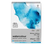 Winsor & Newton Papel de Acuarela Clásico, Grano Fino, 300gr, Mezcla de 25% Algodón y Fibras de Celulosa, Blanco Natural, Libre de Ácidos, 30,5 x 40,6cm, Bloc en Espiral, 12 Hojas