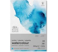 Winsor & Newton Papel de Acuarela Clásico, Grano Fino, 300gr, Mezcla de 25% Algodón y Fibras de Celulosa, Blanco Natural, Libre de Ácidos, DIN A4, Bloc Encolado Por 1 Cara, Jumbo 50 Hojas