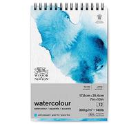 Winsor & Newton Papel de Acuarela Clásico, Grano Fino, 300gr, Mezcla de 25% Algodón y Fibras de Celulosa, Blanco Natural, Libre de Ácidos, 17,8 x 25,4cm, Bloc en Espiral, 12 Hojas