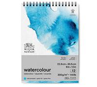 Winsor & Newton Papel de Acuarela Clásico, Grano Fino, 300gr, Mezcla de 25% Algodón y Fibras de Celulosa, Blanco Natural, Libre de Ácidos, 22,9 x 31cm, Bloc en Espiral, 12 Hojas
