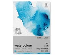 Winsor & Newton Papel de Acuarela Clásico, Grano Fino, 300gr, Mezcla de 25% Algodón y Fibras de Celulosa, Blanco Natural, Libre de Ácidos, DIN A5, Bloc Encolado Por 1 Cara, 12 Hojas