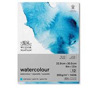 Winsor & Newton Papel de Acuarela Clásico, Grano Fino, 300gr, Mezcla de 25% Algodón y Fibras de Celulosa, Blanco Natural, Libre de Ácidos, 22,9 x 30,5cm, Bloc Encolado Por 1 Cara, 12 Hojas