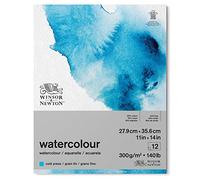 Winsor & Newton Papel de Acuarela Clásico, Grano Fino, 300gr, Mezcla de 25% Algodón y Fibras de Celulosa, Blanco Natural, Libre de Ácidos, 27,9 x 35,6cm, Bloc Encolado Por 1 Cara, 12 Hojas