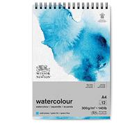 Winsor & Newton Papel de Acuarela Clásico, Grano Fino, 300gr, Mezcla de 25% Algodón y Fibras de Celulosa, Blanco Natural, Libre de Ácidos, DIN A4, Bloc en Espiral, 12 Hojas
